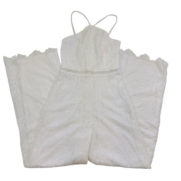 Lulus Romantic Atmosphere White Lace Halter Straight Leg Jumpsuit Women's Size S - Picture 3 of 12